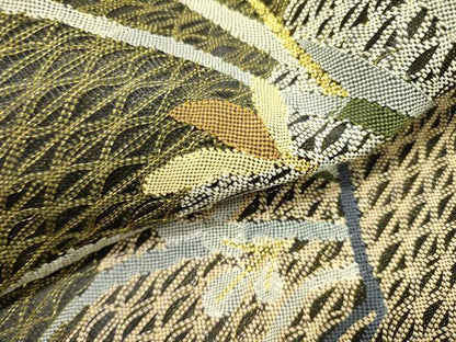 平和屋着物▽八寸名古屋帯 スリーシーズン 春夏秋 すくい織 草花 金糸 正絹 逸品 未使用 DABD0351op