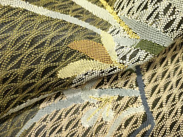 平和屋着物▽八寸名古屋帯 スリーシーズン 春夏秋 すくい織 草花 金糸 正絹 逸品 未使用 DABD0351op