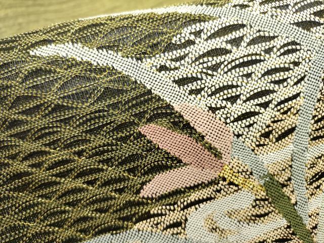 平和屋着物▽八寸名古屋帯 スリーシーズン 春夏秋 すくい織 草花 金糸 正絹 逸品 未使用 DABD0351op
