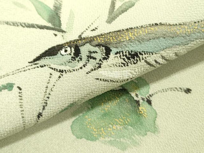 平和屋着物●九寸名古屋帯　手描き　魚　成り物　金彩　鬼しぼ縮緬　正絹　逸品　DABD0352op