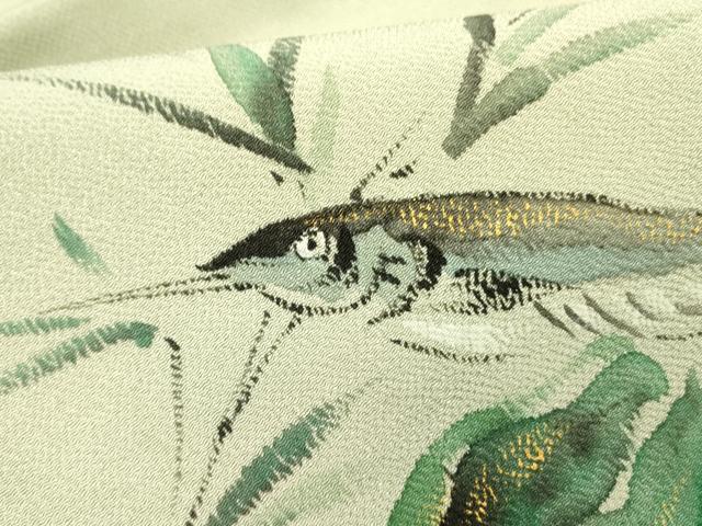 平和屋着物●九寸名古屋帯　手描き　魚　成り物　金彩　鬼しぼ縮緬　正絹　逸品　DABD0352op