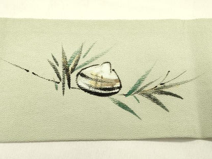 平和屋着物●九寸名古屋帯　手描き　魚　成り物　金彩　鬼しぼ縮緬　正絹　逸品　DABD0352op