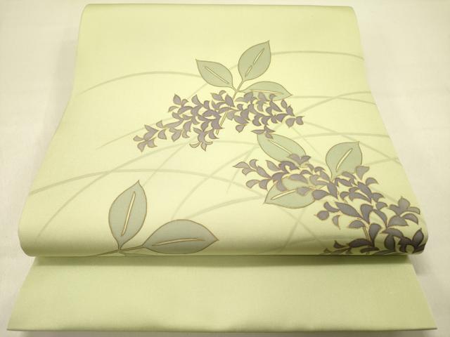 平和屋着物●塩瀬　九寸開き名古屋帯　芝草文　金彩　正絹　逸品　DABD0357op