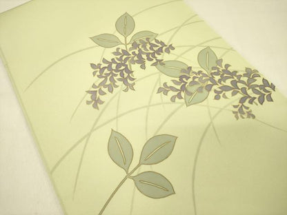 平和屋着物●塩瀬　九寸開き名古屋帯　芝草文　金彩　正絹　逸品　DABD0357op
