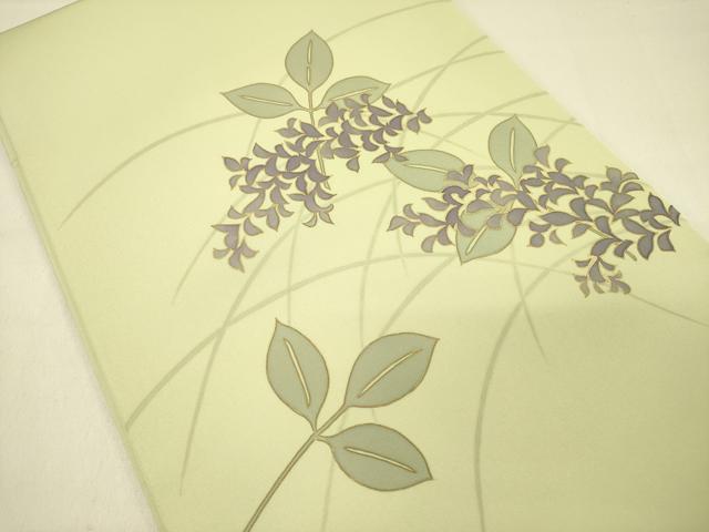 平和屋着物●塩瀬　九寸開き名古屋帯　芝草文　金彩　正絹　逸品　DABD0357op