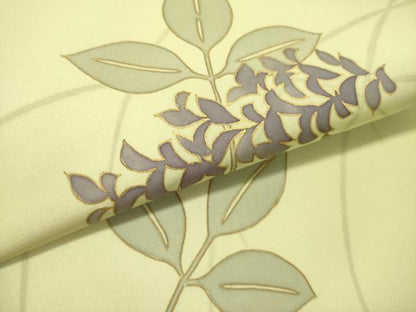 平和屋着物●塩瀬　九寸開き名古屋帯　芝草文　金彩　正絹　逸品　DABD0357op