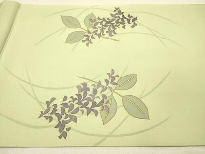 平和屋着物●塩瀬　九寸開き名古屋帯　芝草文　金彩　正絹　逸品　DABD0357op