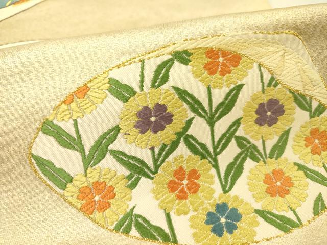 平和屋着物●六通柄袋帯　唐織　貝合わせ人物花文　金銀糸　正絹　逸品　DABD0359op