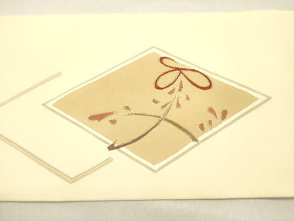 平和屋着物●塩瀬　九寸名古屋帯　花菱文　金彩　正絹　逸品　DABD0367op