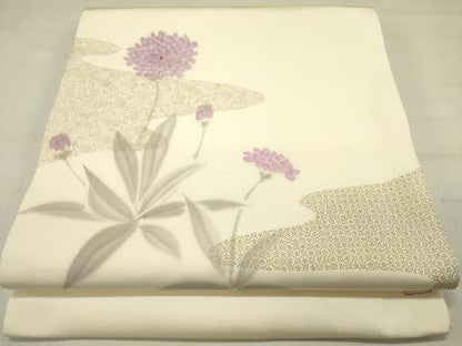 平和屋着物●塩瀬　九寸開き名古屋帯　作家物　手描き　草花　金彩　正絹　逸品　DABD0368op