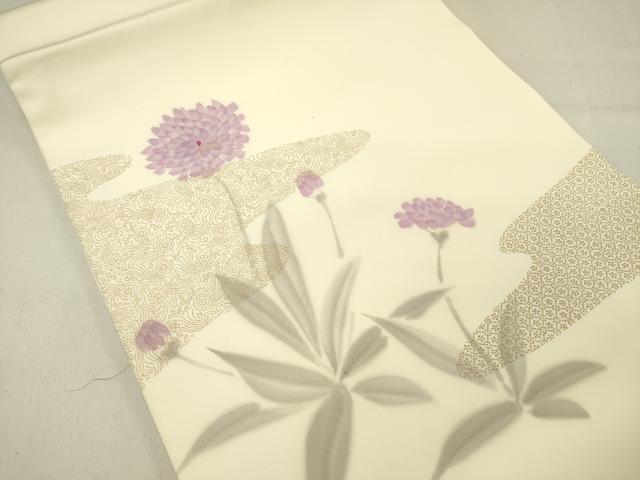 平和屋着物●塩瀬　九寸開き名古屋帯　作家物　手描き　草花　金彩　正絹　逸品　DABD0368op