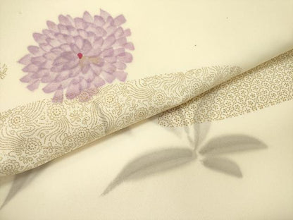 平和屋着物●塩瀬　九寸開き名古屋帯　作家物　手描き　草花　金彩　正絹　逸品　DABD0368op