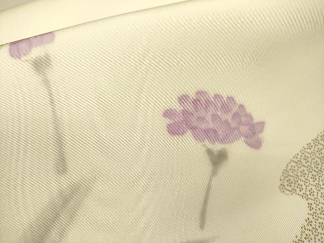 平和屋着物●塩瀬　九寸開き名古屋帯　作家物　手描き　草花　金彩　正絹　逸品　DABD0368op