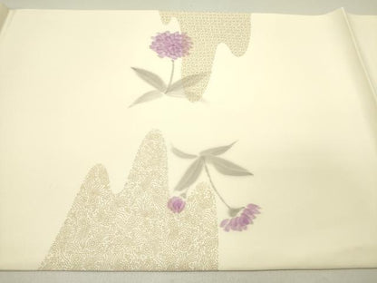 平和屋着物●塩瀬　九寸開き名古屋帯　作家物　手描き　草花　金彩　正絹　逸品　DABD0368op