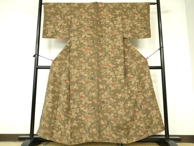 平和屋着物■上質な小紋 型染 扇面草花文 正絹 逸品 DABD0382op