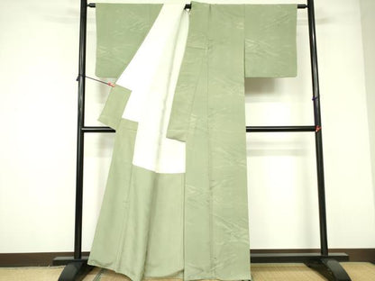 平和屋着物■上質な色無地 流水地紋 若葉色 正絹 逸品 DABD0384op