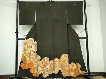 平和屋着物■豪華黒留袖　駒刺繍　吉祥花文　金彩　正絹　逸品　DABD0396op