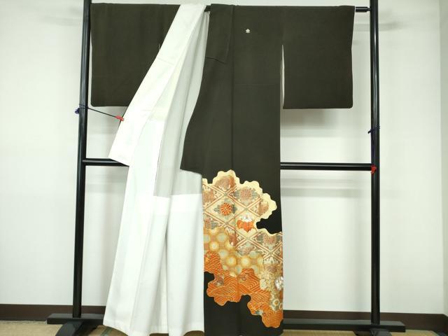 平和屋着物■豪華黒留袖　駒刺繍　吉祥花文　金彩　正絹　逸品　DABD0396op
