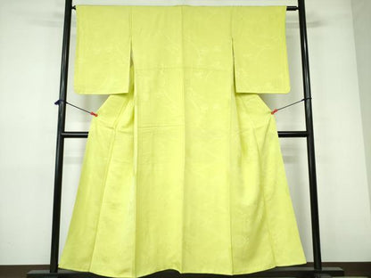 平和屋着物■上質な色無地　草花地紋　鶸色　正絹　逸品　未使用　DABD0397op