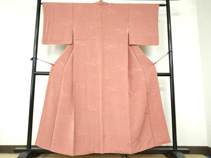 平和屋着物■上質な色無地 松地紋 甚三紅色 正絹 逸品 DABD0398op