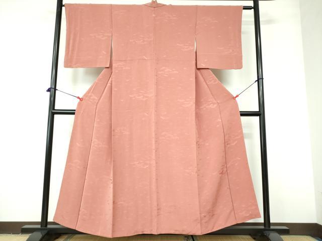 平和屋着物■上質な色無地 松地紋 甚三紅色 正絹 逸品 DABD0398op