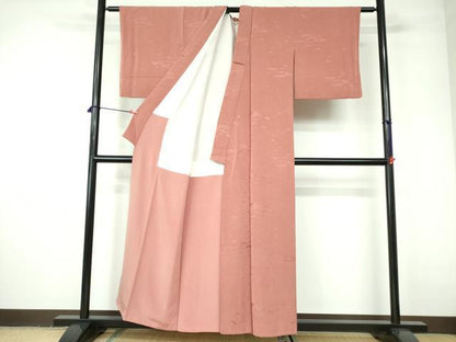 平和屋着物■上質な色無地 松地紋 甚三紅色 正絹 逸品 DABD0398op