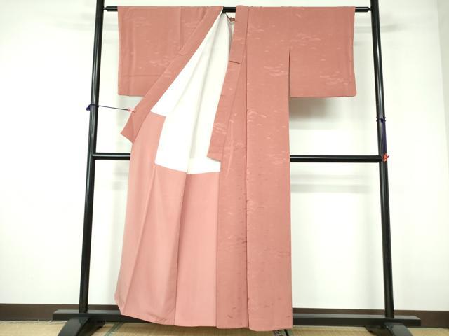 平和屋着物■上質な色無地 松地紋 甚三紅色 正絹 逸品 DABD0398op