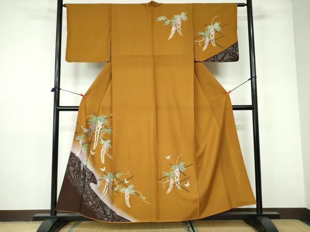 平和屋着物■訪問着 枝垂れ藤 舞蝶文 暈し染め 金彩 正絹 逸品 DABD0399op