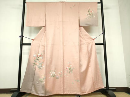平和屋着物■訪問着 刺繍 草花 暈し染め 金糸 正絹 逸品 DABD0410op