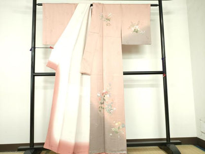 平和屋着物■訪問着 刺繍 草花 暈し染め 金糸 正絹 逸品 DABD0410op