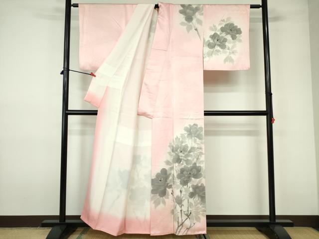 平和屋着物■訪問着 牡丹 暈し染め 正絹 逸品 DABD0413op
