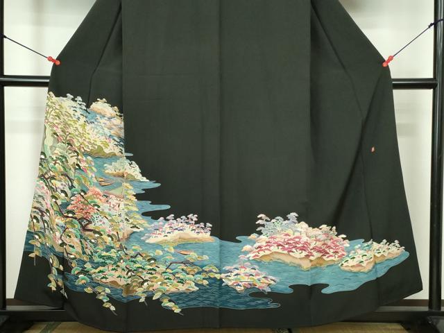 平和屋着物■豪華黒留袖　友禅　作家物　風景文　正絹　逸品　DABD0426op