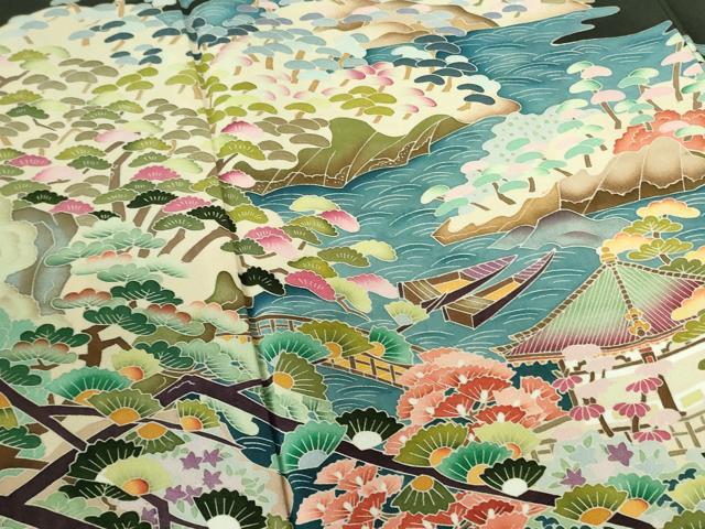 平和屋着物■豪華黒留袖　友禅　作家物　風景文　正絹　逸品　DABD0426op