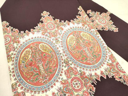 平和屋着物●塩瀬　九寸名古屋帯　更紗孔雀花文　金彩　正絹　逸品　DABD0433op