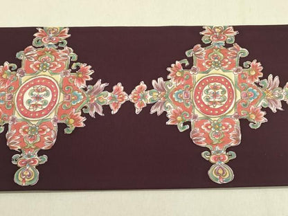 平和屋着物●塩瀬　九寸名古屋帯　更紗孔雀花文　金彩　正絹　逸品　DABD0433op