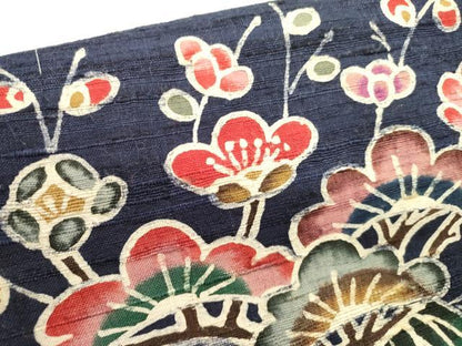 平和屋着物●藍染　ファッションデザイナー　坂東京子　九寸名古屋帯　生紬　花鳥松文　ろうけつ染め　正絹　逸品　DABD0434op