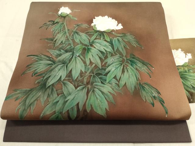 平和屋着物●塩瀬　九寸名古屋帯　草花　ろうけつ染め　正絹　逸品　DABD0436op