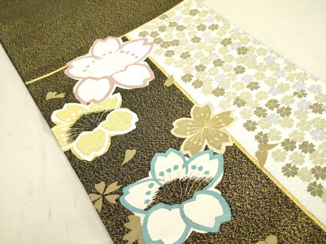 平和屋着物●名門・上野家　四代目 上野真　六通柄袋帯　舞桜　金銀糸　正絹　逸品　未使用　DABD0437op
