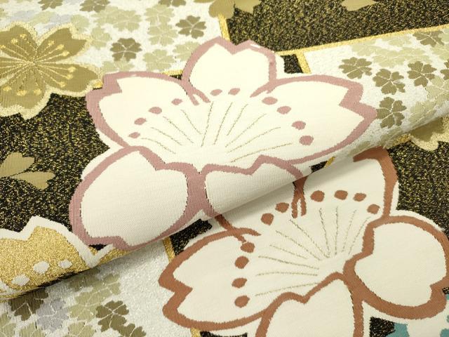 平和屋着物●名門・上野家　四代目 上野真　六通柄袋帯　舞桜　金銀糸　正絹　逸品　未使用　DABD0437op