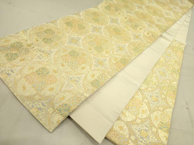 平和屋着物●西陣　川島織物　六通柄　本袋帯　洋花文　金糸　正絹　逸品　DABD0440op