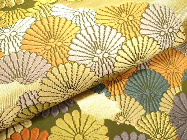 平和屋着物●六通柄袋帯　唐織　嘉祥松菊雲取文様　金糸　正絹　逸品　DABD0441op
