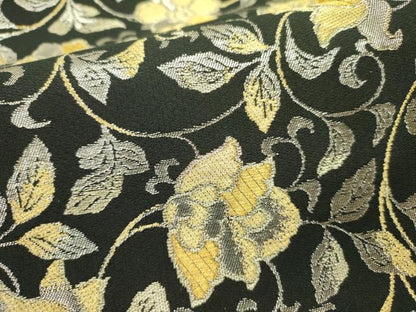 平和屋着物●六通柄袋帯　更紗花文　黒地　金糸　正絹　逸品　DABD0443op