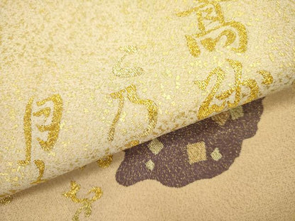 平和屋着物●爪掻き本綴れ　太鼓柄袋帯　詩歌　道長箔散らし　金彩　正絹　逸品　DABD0445op