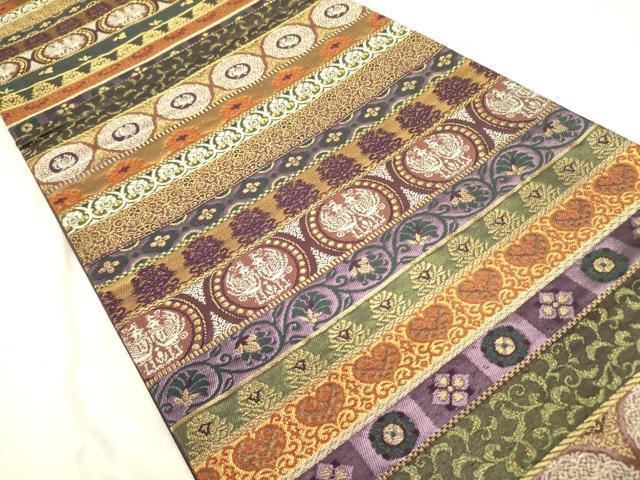 平和屋着物●六通柄袋帯　横段花文　金糸　正絹　逸品　DABD0451op
