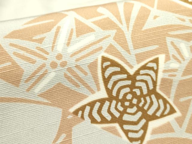 平和屋着物●九寸名古屋帯　紬地　型染　草花　正絹　逸品　DABD0453op