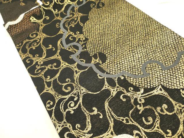 平和屋着物●六通柄袋帯　唐織　雪輪文　黒地　金糸　さが美扱い　正絹　逸品　未使用　DABD0457op