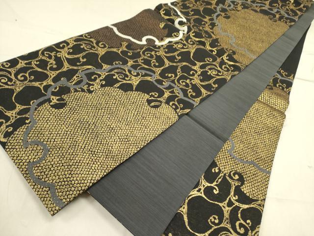 平和屋着物●六通柄袋帯　唐織　雪輪文　黒地　金糸　さが美扱い　正絹　逸品　未使用　DABD0457op
