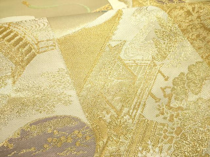平和屋着物●西陣　川島織物　六通柄　本袋帯　絵巻風景花文　金糸　正絹　逸品　DABD0459op