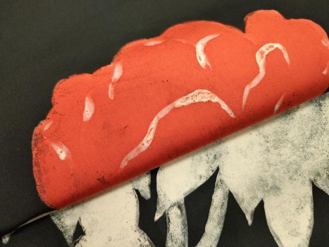 平和屋着物●九寸名古屋帯　作家物　草花　ろうけつ染め　黒地　逸品　DABD0462op