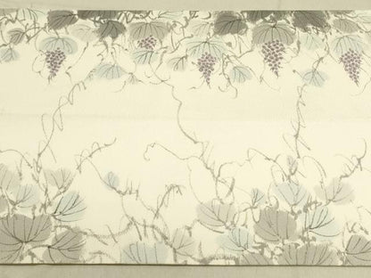 平和屋着物●着物作家　岡本龍三　全通柄袋帯　手描き　葡萄蔦の葉　正絹　逸品　DABD0474op